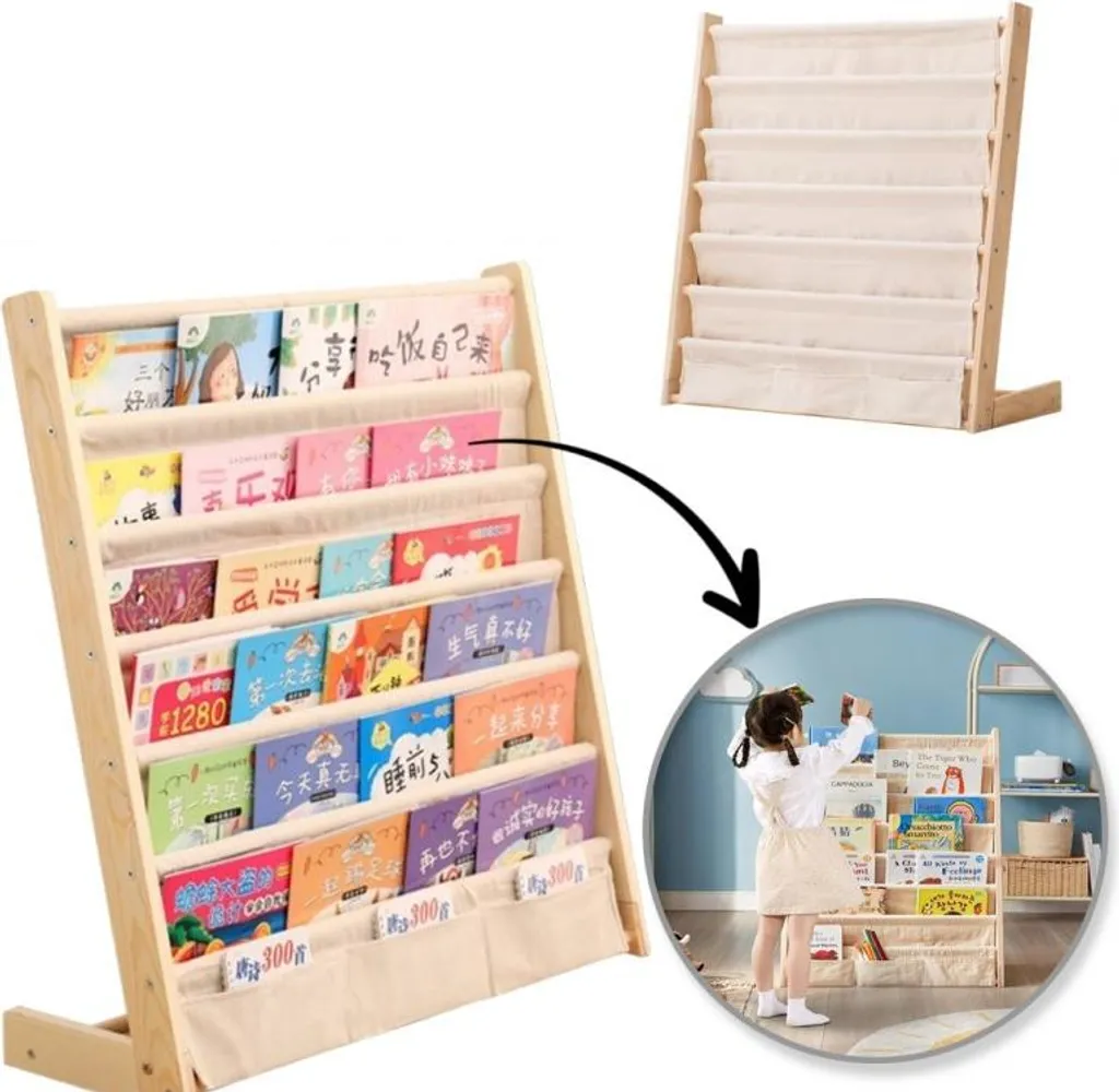 Bibliothèque stable 6 niveaux contre le désordre 79x60cm avec poches