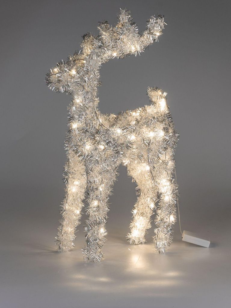 Dekofigur Hirsch LAMETTA stehend mit LED Licht H. 60cm silber Formano WA