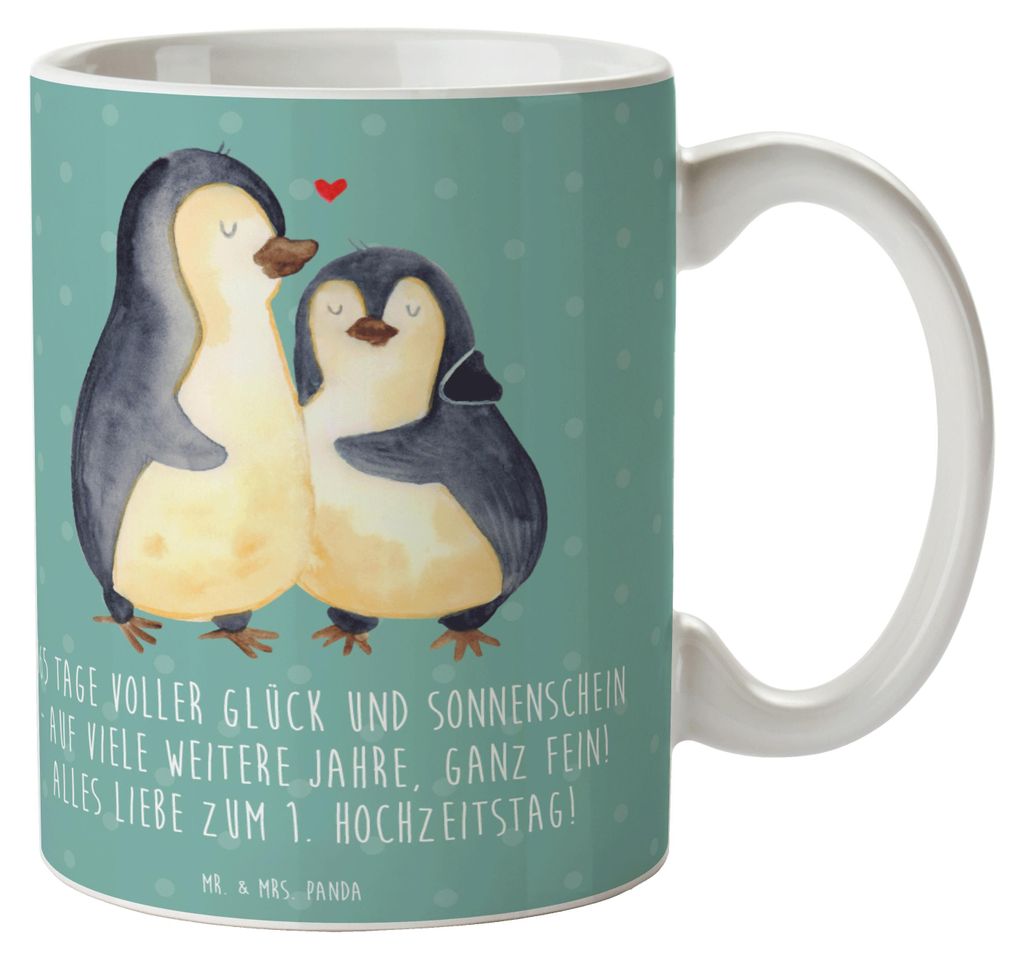 Mr. & Mrs. Panda Tasse 1. Hochzeitstag Papierhochzeit - Meeresbrise - Geschenk, erster, cappuccinotasse, Geschenke, Ehejubiläum, Spruch, Kaffeetas...