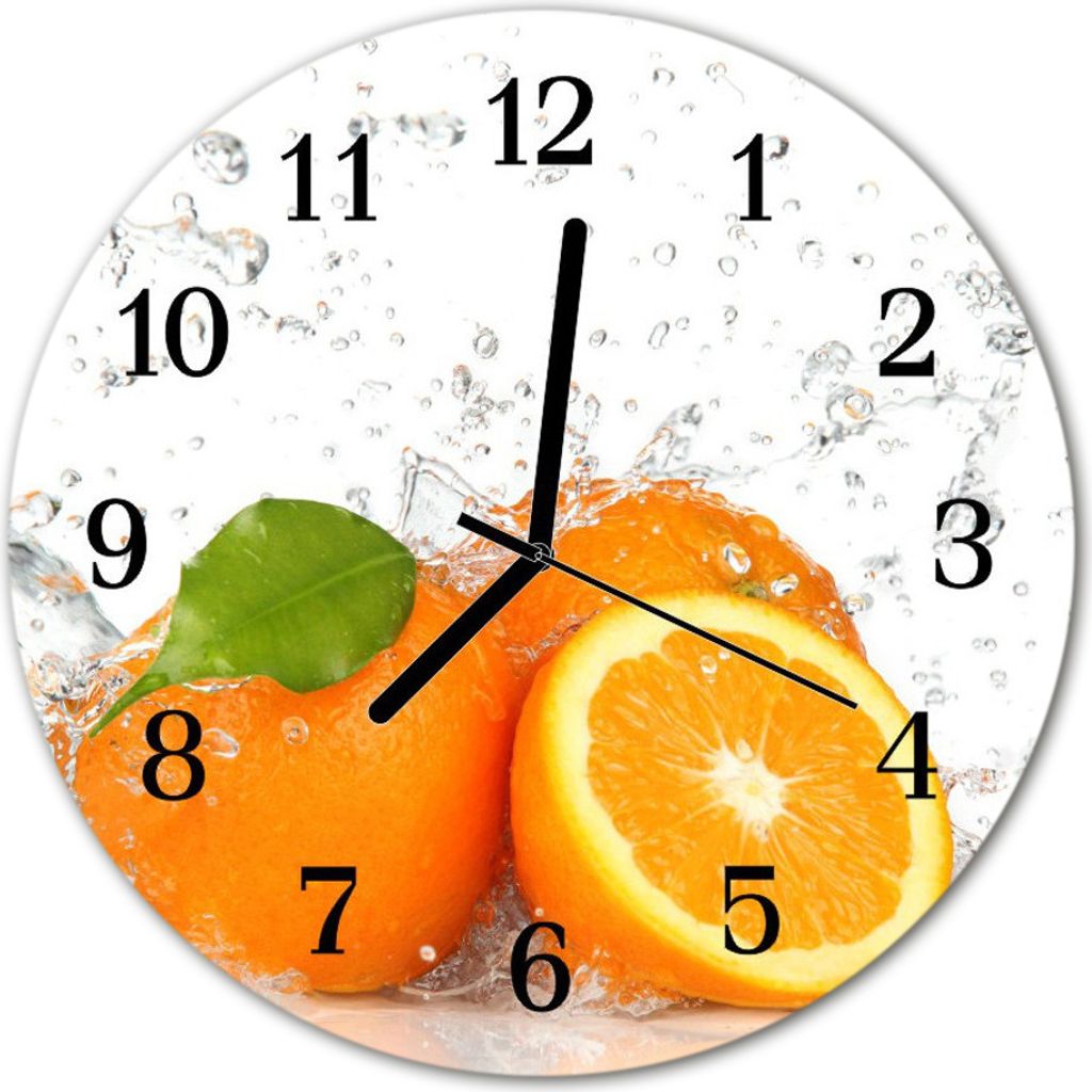 Glasuhr Wanduhr Küchenuhr Echt-Glas 30fi cm Orangen orange
