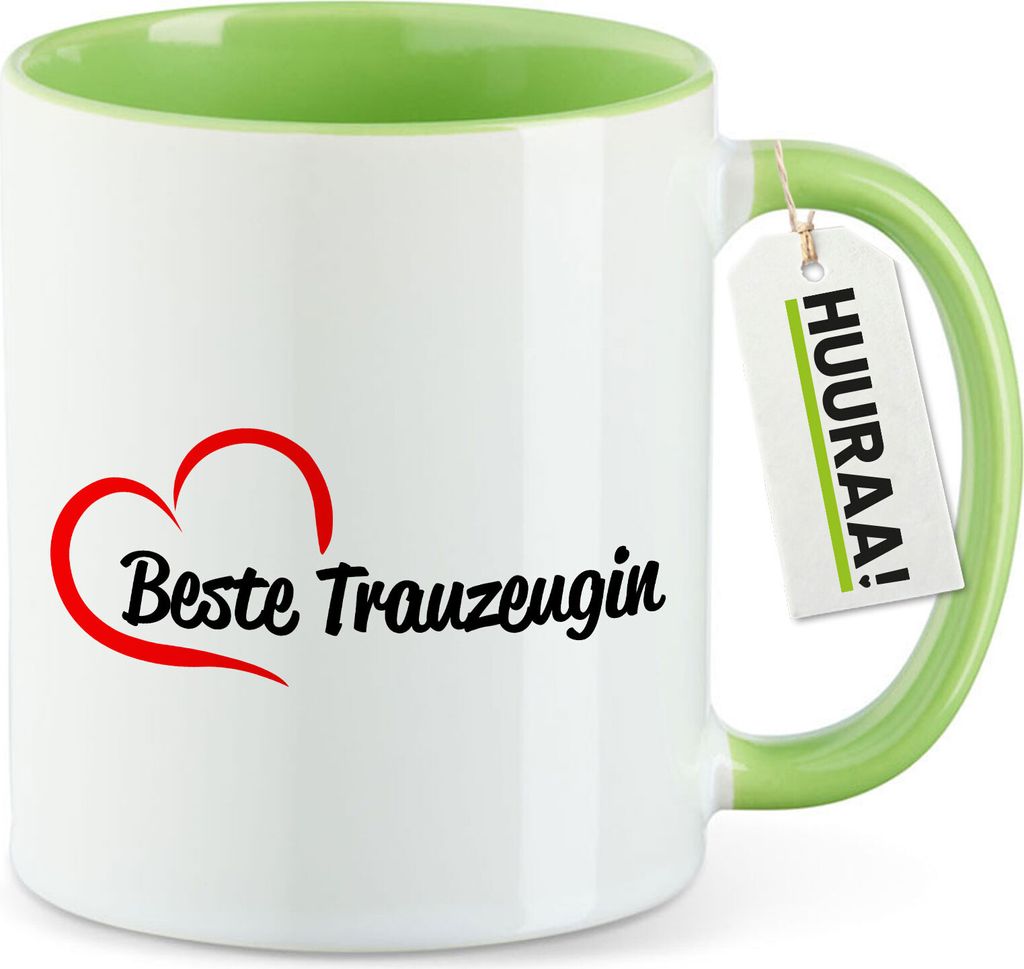 Huuraa Kaffeetasse Beste Trauzeugin Herz 330ml Grün Keramik Kaffeebecher Geschenkidee