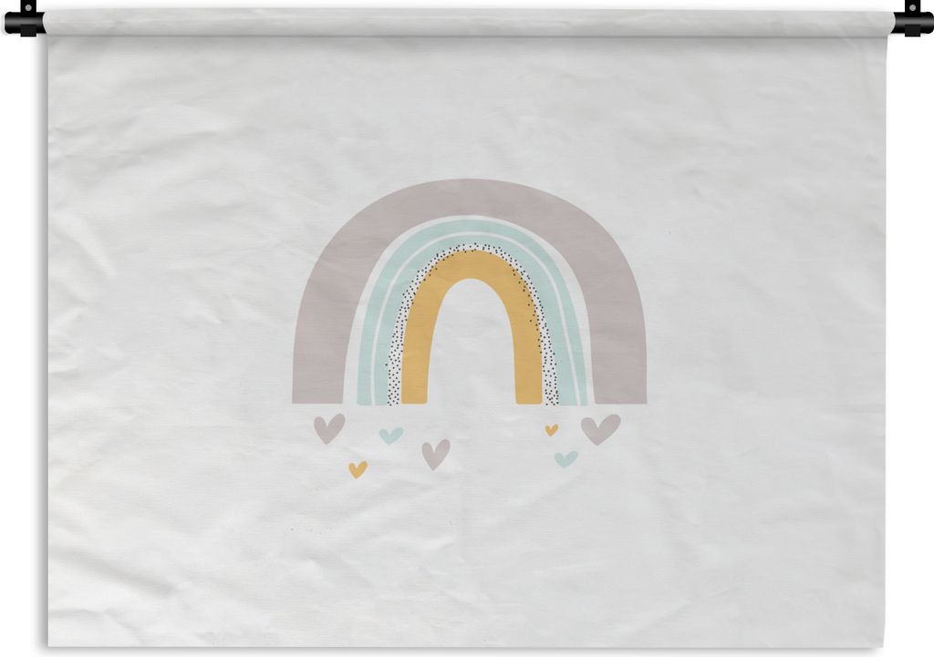 MuchoWow Wandteppich Wandbehang Regenbogen - Herzen - Mädchen - Jungen - Pastellfarben 90x67.5 cm Tapisserie Dekoration Wandtuch - Fototeppich -...