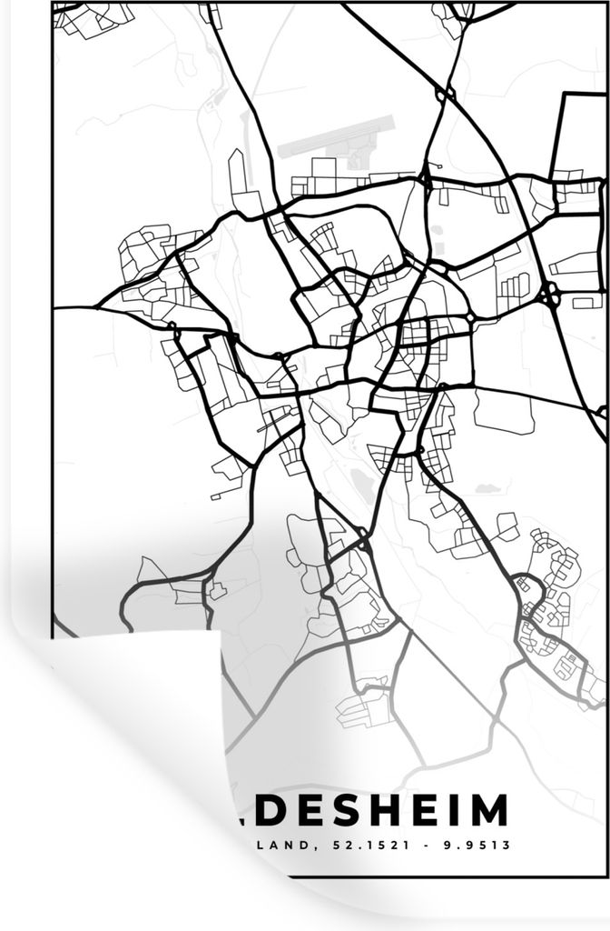 MuchoWow Wandtattoo Wandsticker Wandaufkleber Hindesheim - Karte - Stadtplan 80x120 cm Selbstklebend und Repositionierbar - Repositionierbar - Wa...