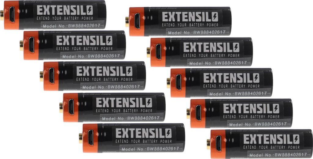 EXTENSILO 10x AA Mignon Akkus mit Micro USB-Anschluss (920 mAh, 1,5 V, Li-Ion)
