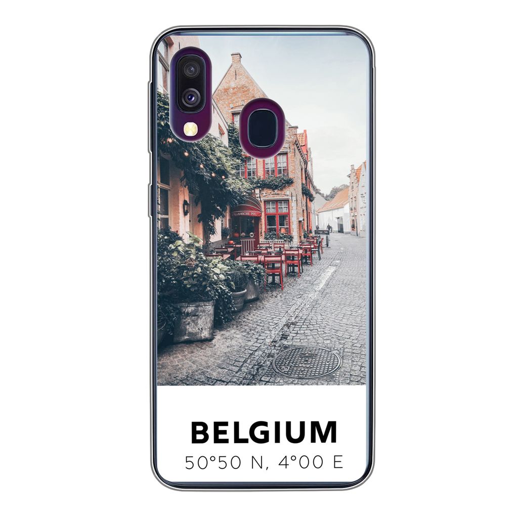 MuchoWow Handyhülle Schutzhülle Hülle für Samsung Galaxy A40 Belgien - Café - Terrasse - Rot Silikon Softcase Handy Hülle - Handy-Tasche