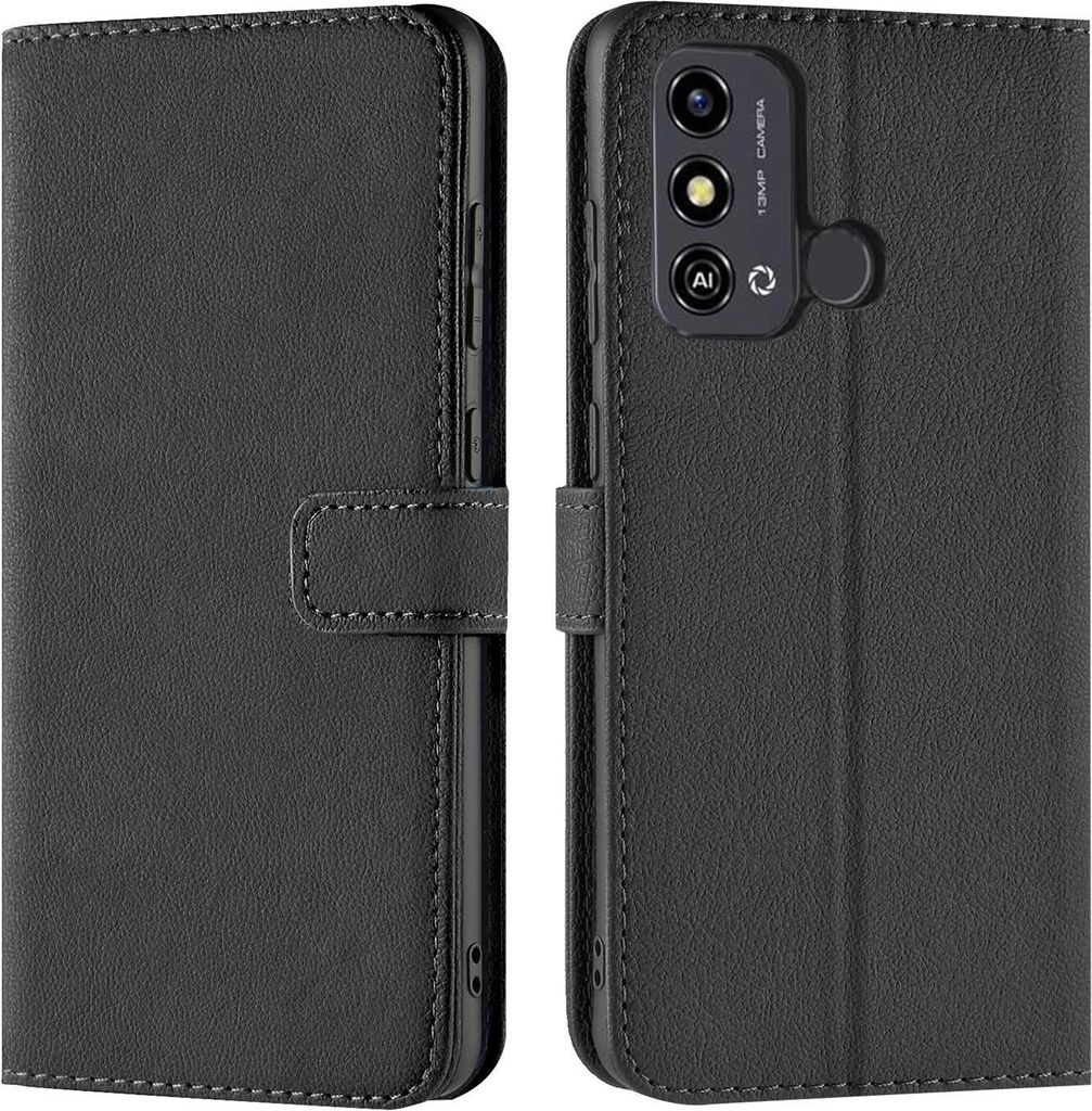 Conie Klapp Tasche für ZTE Blade A53 Plus Kartenfach Rundumschutz Hülle in Schwarz