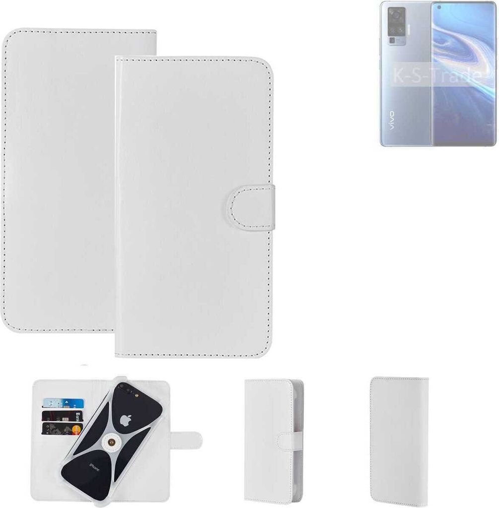 K-S-Trade Handy Hülle Schutz Hülle kompatibel mit Vivo X51 5G Cover Case Bookstyle Bumper weiß 1x