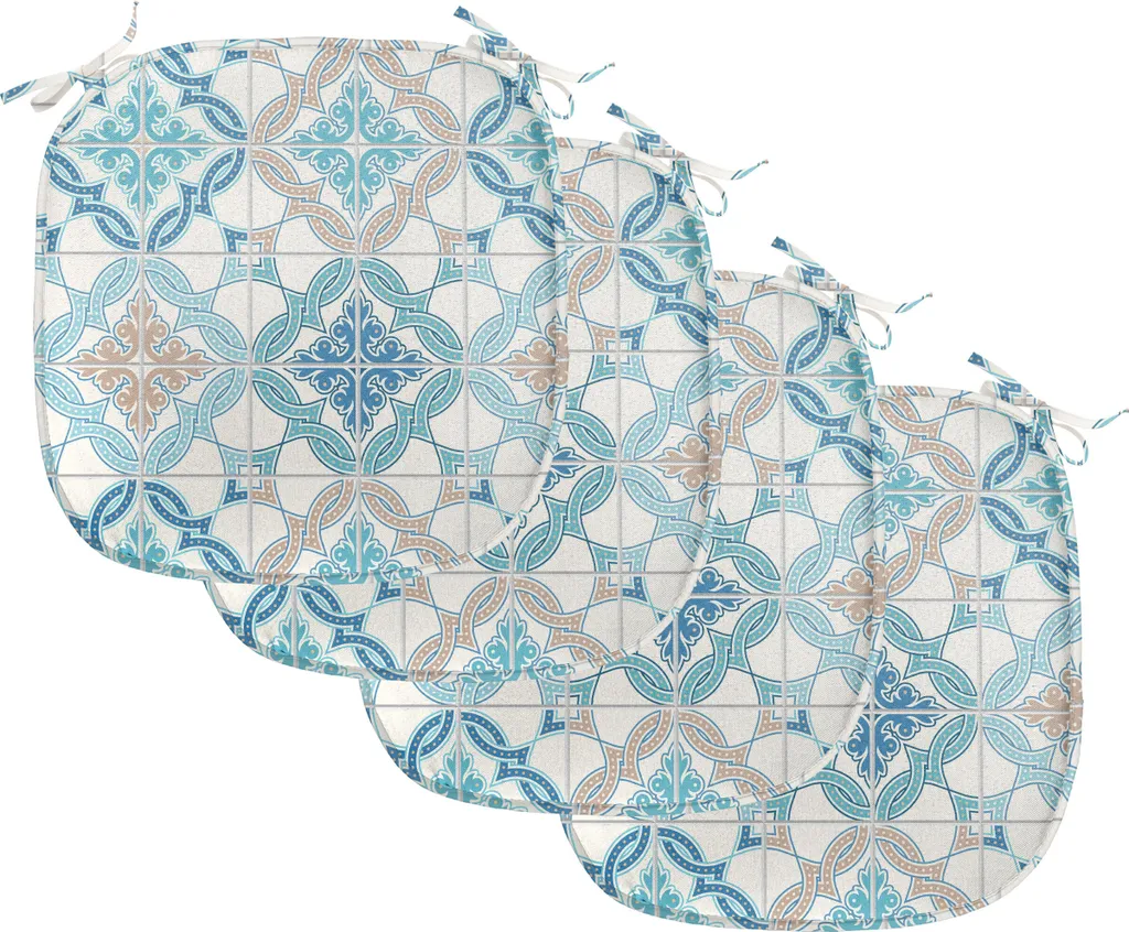 ABAKUHAUS Set 4 Cuscini Sedie 40x40 Impermeabili - Blu Tan Bianco