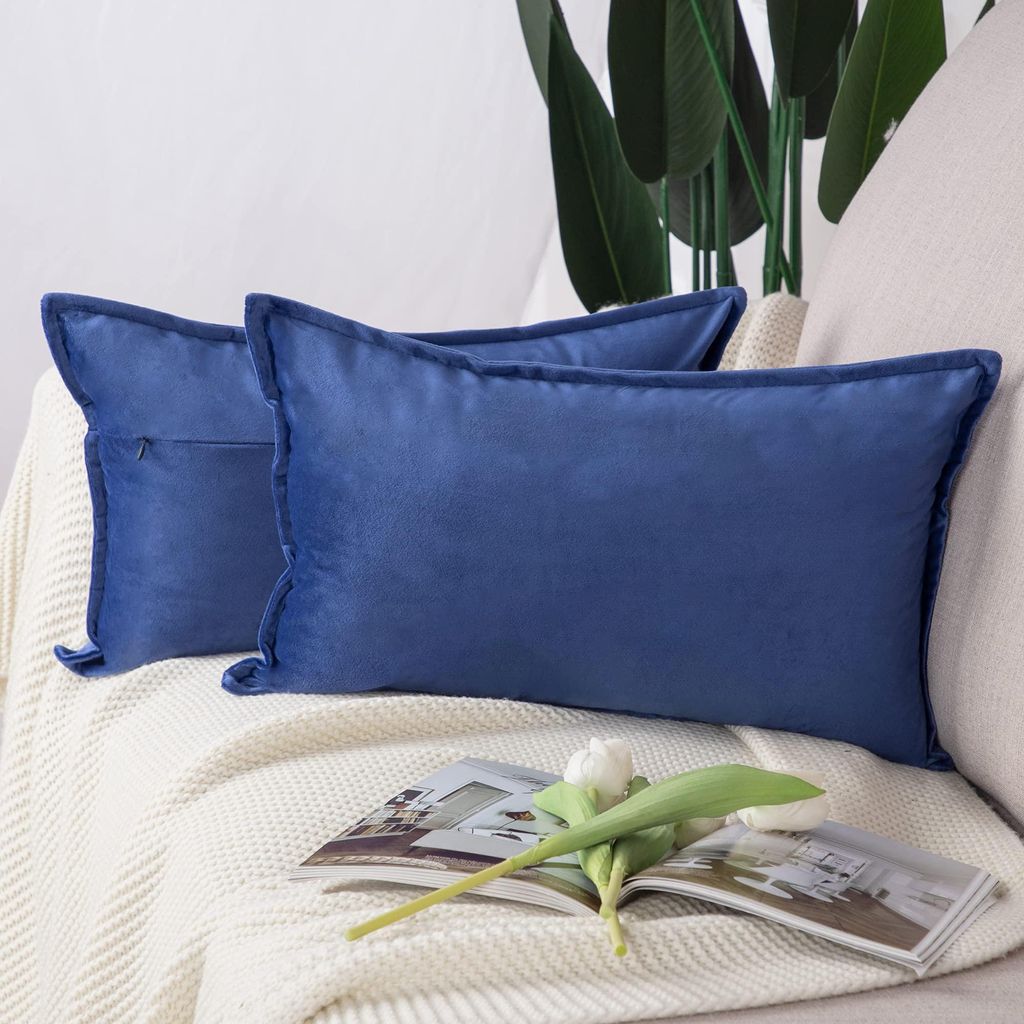 Set mit 2 dekorativen Samtkissenbezügen, r Stil, Kissenbezug für Sofa und Schlafzimmer, Königsblau, 30 x 50 cm, rechteckig