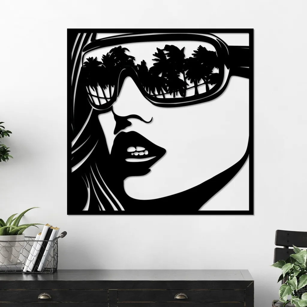 Décoration Murale Métal Miami Beach Tableau Noir Design Moderne 50x49 cm