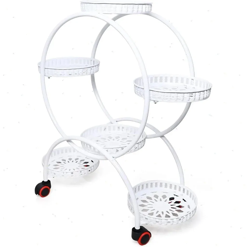 Support plantes intérieur extérieur blanc - Étagère métal 4 roulettes