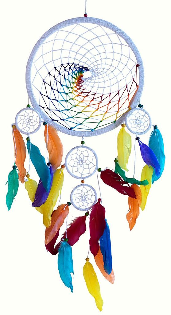 Traumfänger Mobile "Rainbow Spiral" mit 5 TF, weiß, regenbogen 22x65cm