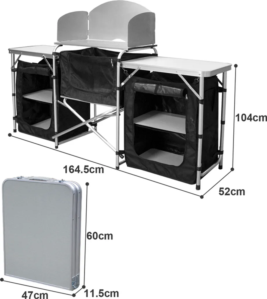 Cuisine de Camping Stable avec Paravent Anti-Vent et Armoire de Stockage