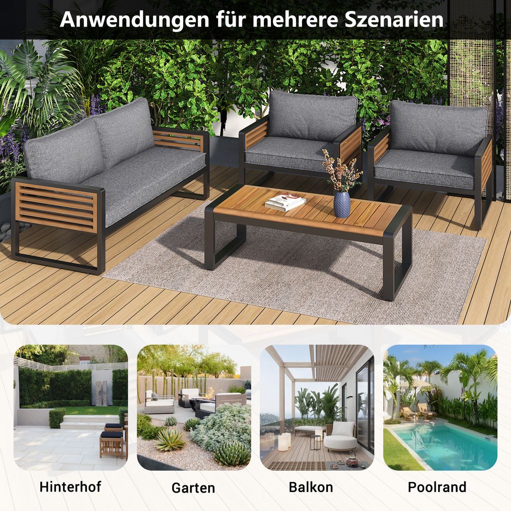 Merax Gartenlounge Set 4-tlg. Terassenmöbel mit Produktbild 3