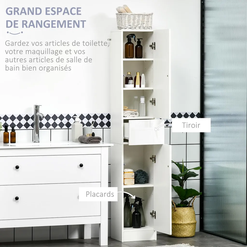 Rangement colonne pour petite salle de bain meuble gain de place blanc