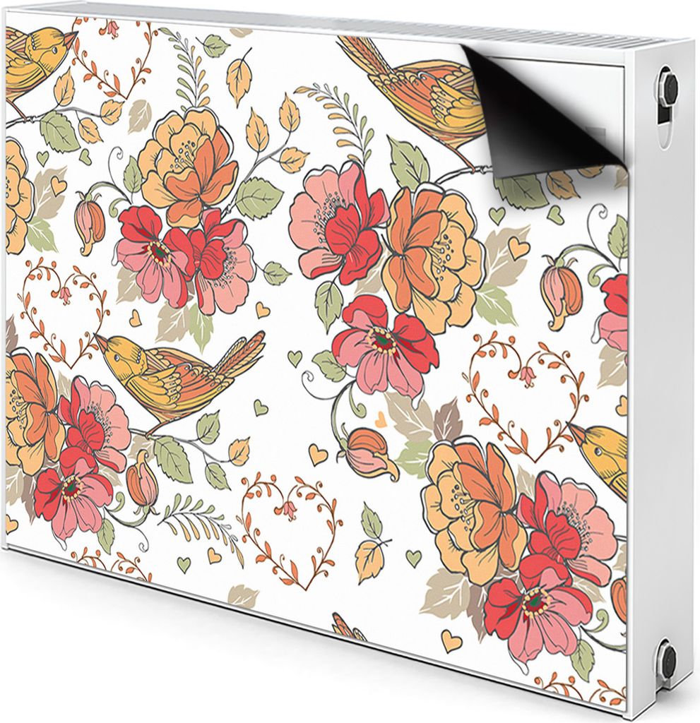 Magnet Radiator Magnet Mat Heizkörper Heizung Verkleidung Abdeckung 90x60 cm - Ornament, Vögel