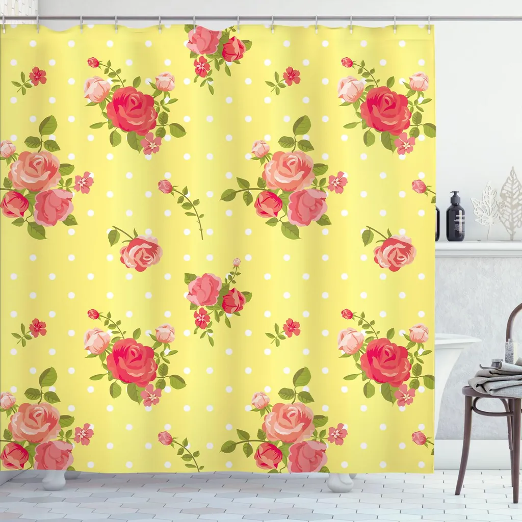 ABAKUHAUS Tenda Doccia Vintage Rosa 175x180 - Arredo Bagno Romantico