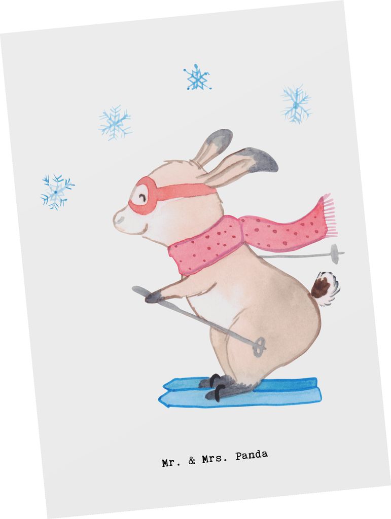 Mr. & Mrs. Panda Postkarte Skilehrer Herz - Weiß - Geschenk, einzelkarte, Grußkarte, Ansichtskarte, Postkarten, Ansichtskarten