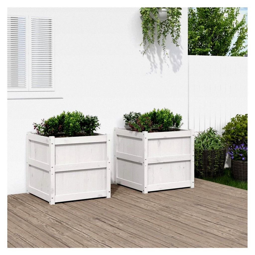 Pflanzkübel 2er Set aus massivem Kiefernholz, Blumentopf für Balkon, Terrasse und Garten