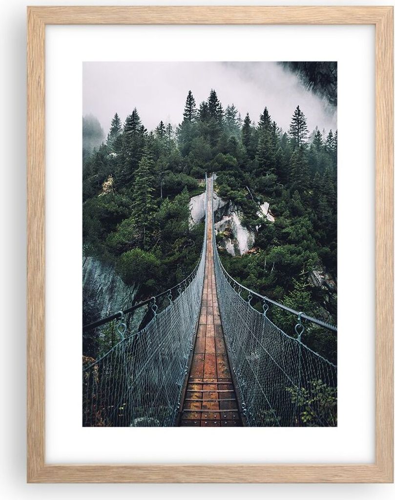 Gerahmtes Poster - Rahmen in heller Eiche - Ausgesetzt Brücke Wald - 30x40 cm - Wand Bild - Wanddeko - Wandbilder - Kunstposter - Wandposter - Bil...