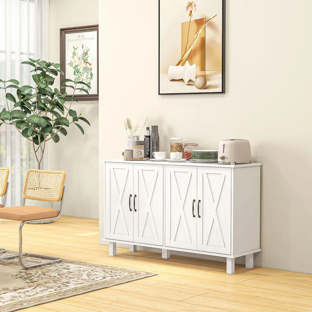 Buffet 4 portes blanc style campagne - Rangement bas avec étagères modulables - 3