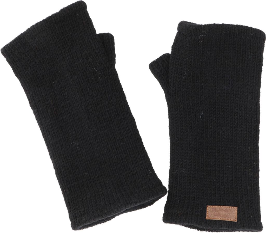 Handgestrickte Pulswärmer, Handstulpen, Pulswärmer aus Nepal, Armstulpen - Schwarz, Uni, Wolle, Handschuhe & Handstulpen