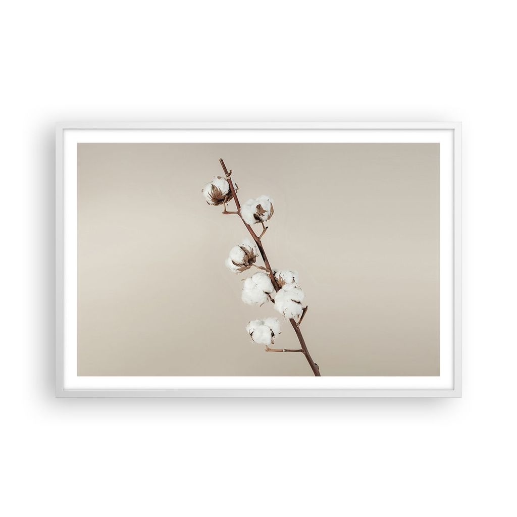 Gerahmtes Poster - Weißer Rahmen - Baumwolle Zweig Boho - 91,5x61 cm - Wand Bild - Wanddeko - Wandbilder - Kunstposter - Wandposter - Bilderrahmen...