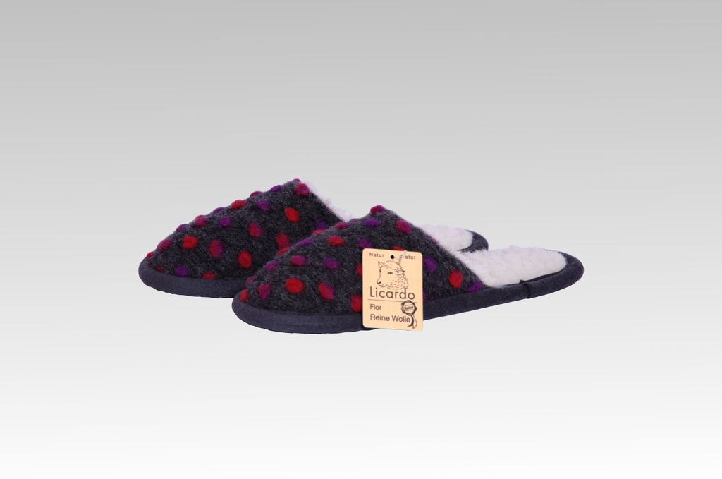 Hausschuhe Pantoffel Wolle Noppen anthrazit Linke