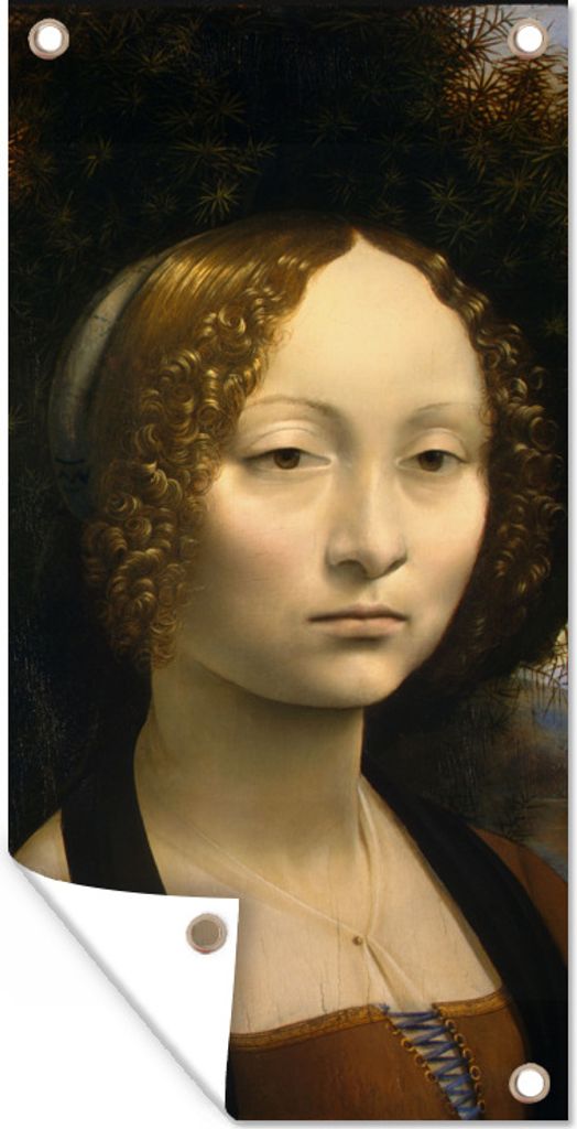 MuchoWow 40x80 cm Outdoor-Poster Gartendeko Sichtschutz Garten Poster für den Garten Ginevra de' Benci - Leonardo da Vinci