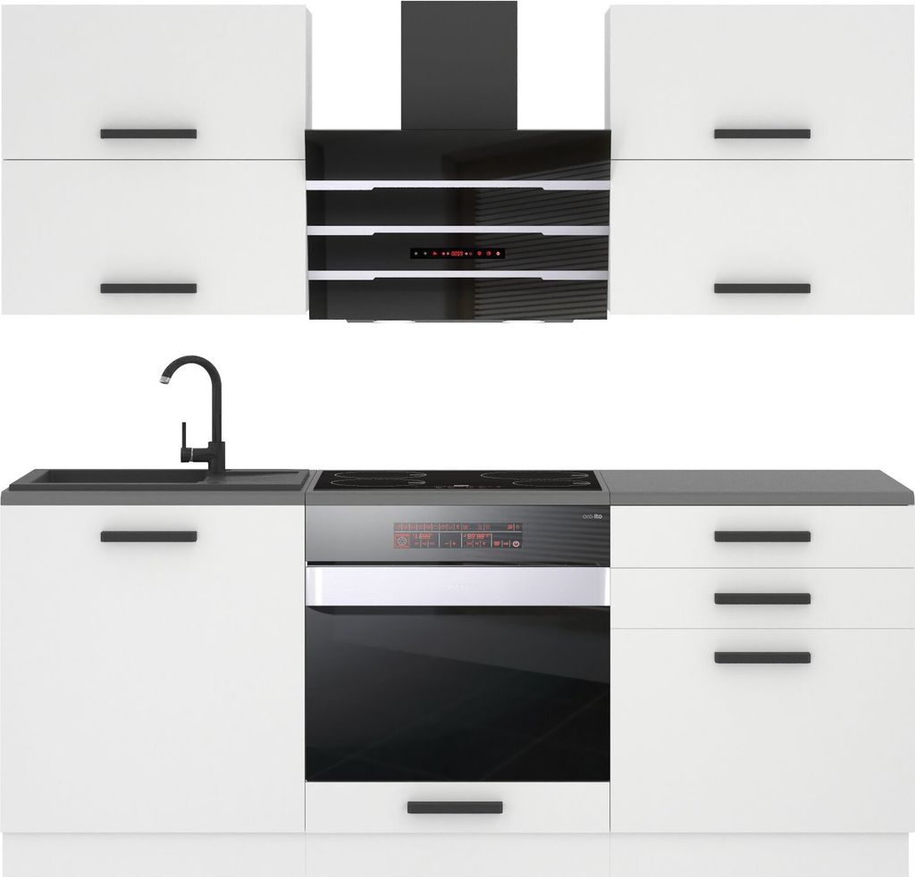 Belini Küchenzeile Küchenblock Emily - Küchenmöbel 180 cm Einbauküche Vollausstattung ohne Elektrogeräten mit Hängeschränke und Unterschrä...