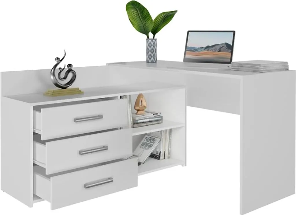 Bureau d'angle pour télétravail et chambre étudiant blanc 120 cm