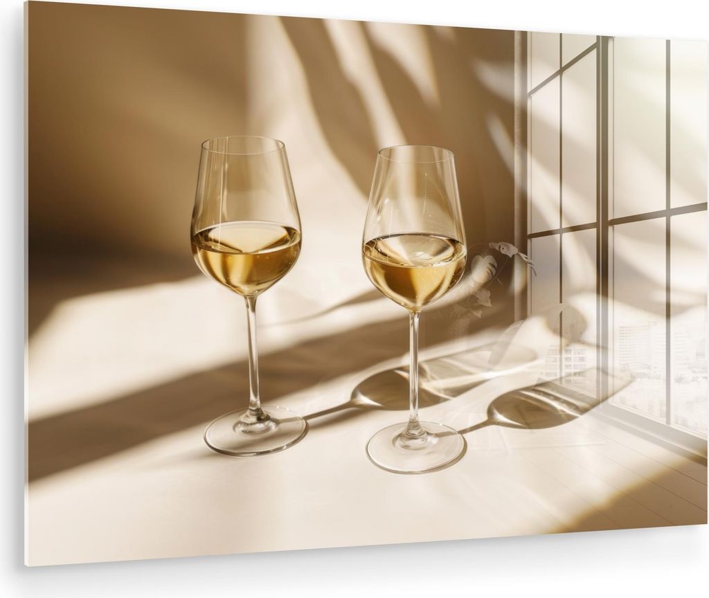 MuchoWow Glasbilder - Bilder auf Wandbild - Foto auf Glas Wein - Weingläser - Weiß 60x40 cm Wanddekoration aus Glas - Acrylglasbild - Acrylbilder...