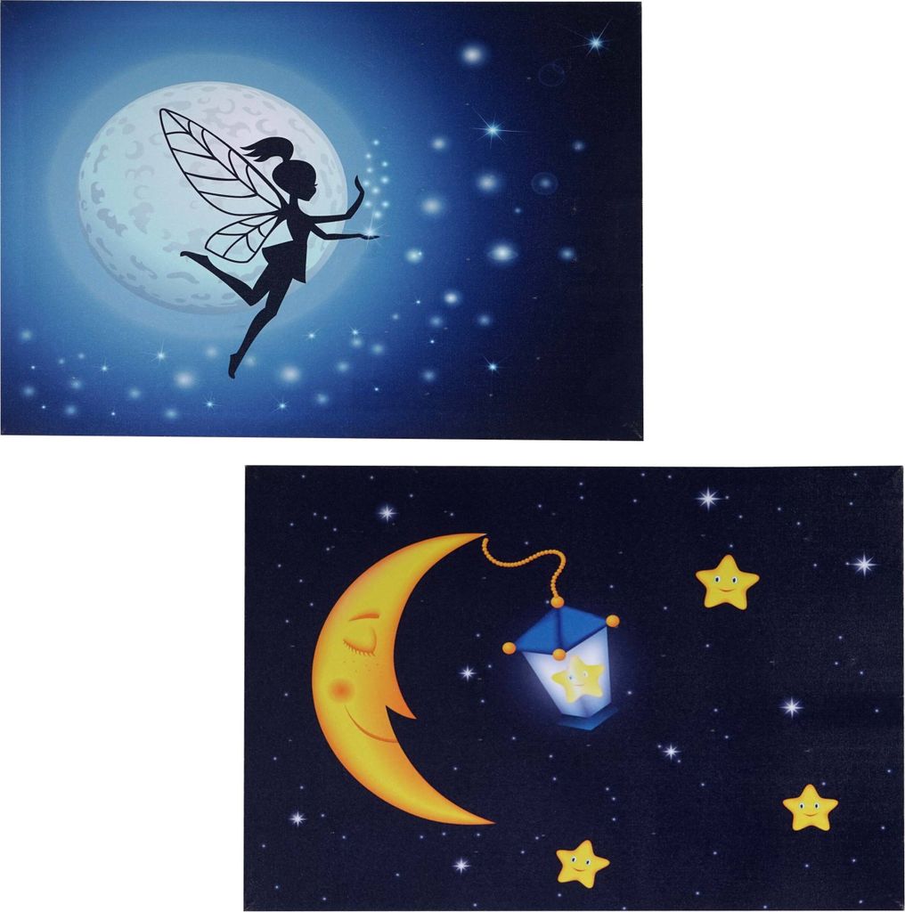 2er-Set LED-Bild Leinwandbild Leuchtbild Wandbild 40x60cm, Timer Kids + 20 Bildpunkte