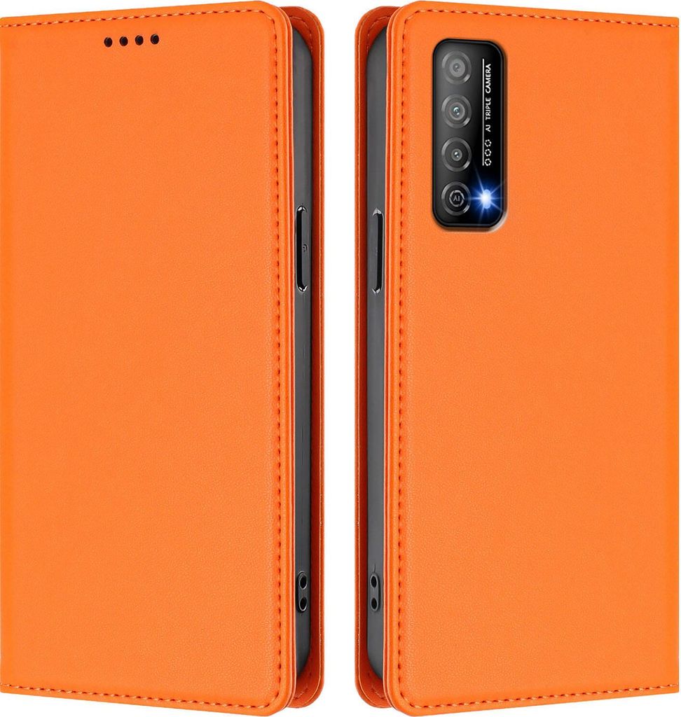 Handyhülle für Huawei Y7A/P Smart 2021, Kunstleder Klapphülle Stoßfeste Magnetische Hülle mit Ständer Orange