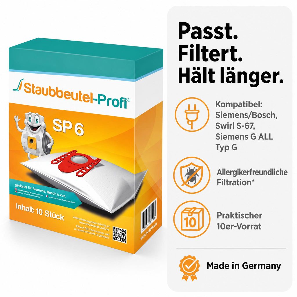Staubsaugerbeutel SP6 für Siemens VSZ 4G230S Q5.0 (10)
