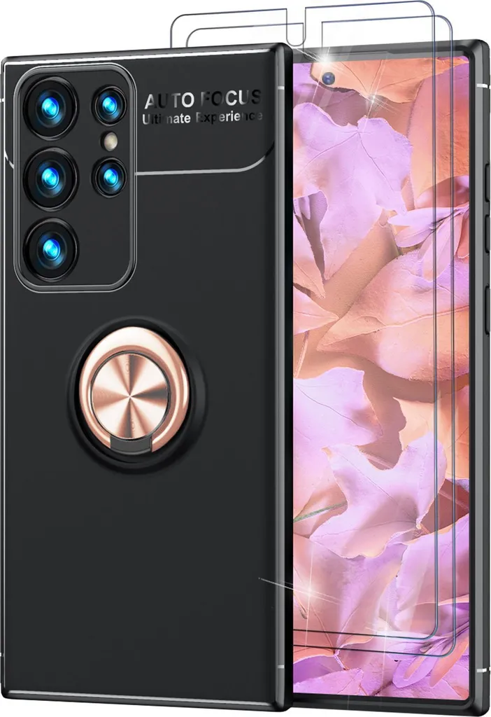 Samsung Galaxy S23 Ultra Custodia Anello Silicone Rose Gold Pellicola x2