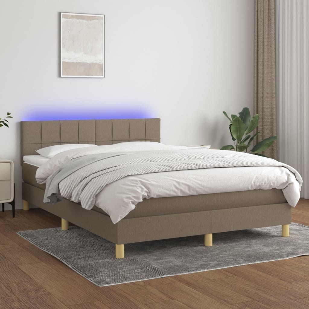 The Living Store Boxspringbett mit Matratze & LED Taupe 140x200 cm Stoff