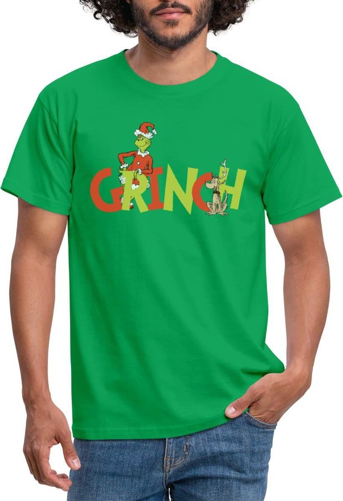 Spreadshirt Der Grinch Schriftzug Mit Grinch & Hund Max Männer T-Shirt, M, Kelly Green