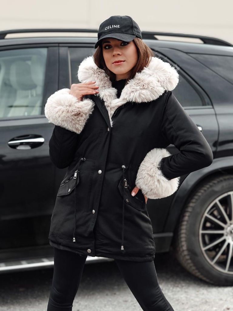 Dstreet Winterjacke für Frauen Charmfur schwarz XL