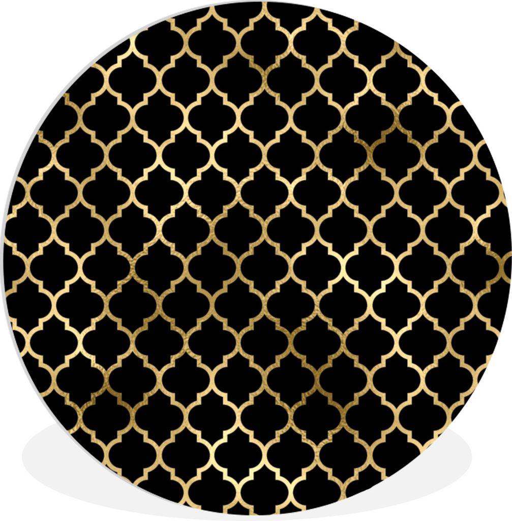 MuchoWow Rundes Wandbild - Runde Bilder Muster - Gold - Schwarz Ø 90 cm Kreis Wanddekoration Kunststoff - Wandkreis - Wandschmuck - Wand-Kreis -...