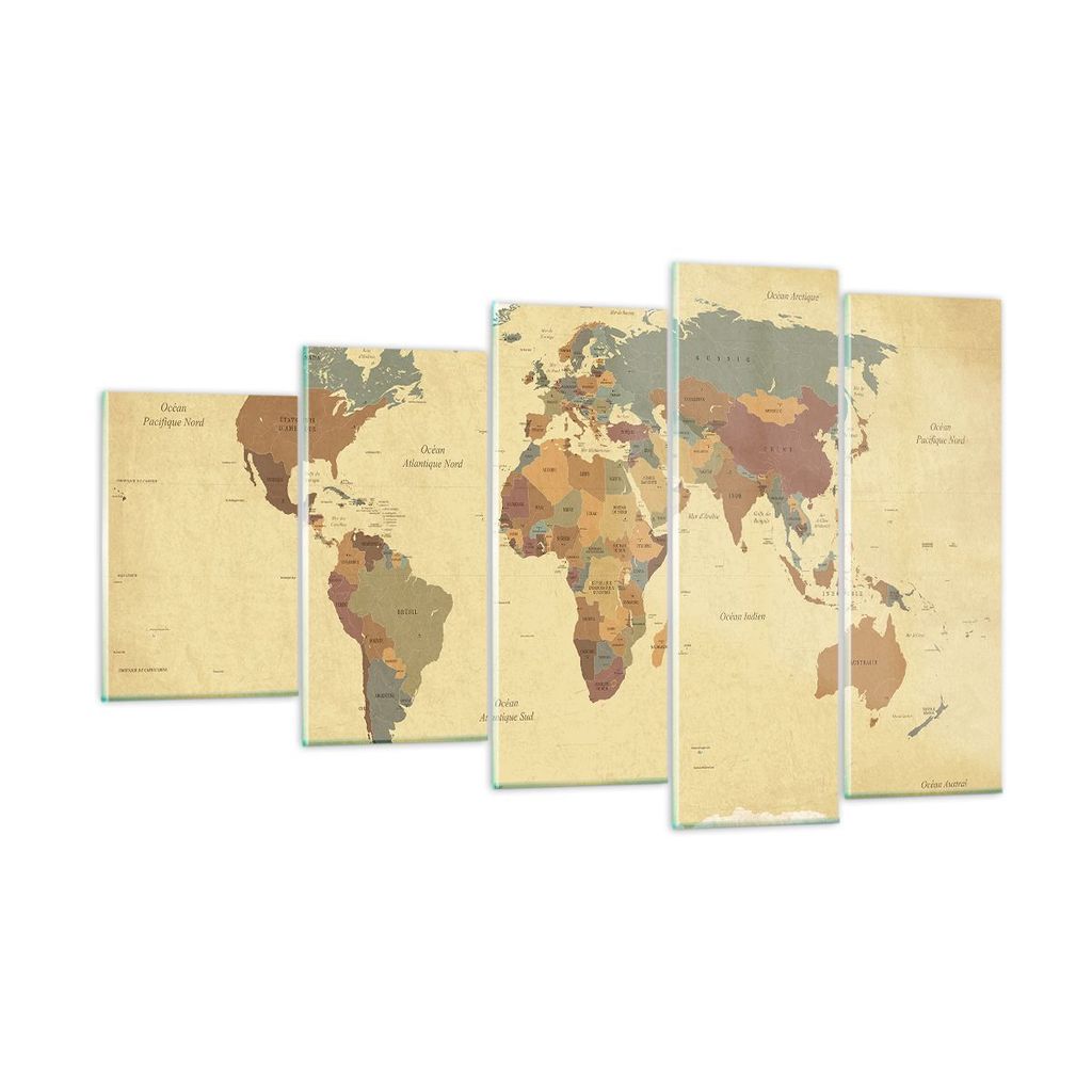 Bilder auf glas - Karte Welt Land - 100x60cm - Glasbilder - Wandbilder - Kunstdruck - zum Aufhängen bereit - Wanddekoration aus Glas - Glas Bilder...