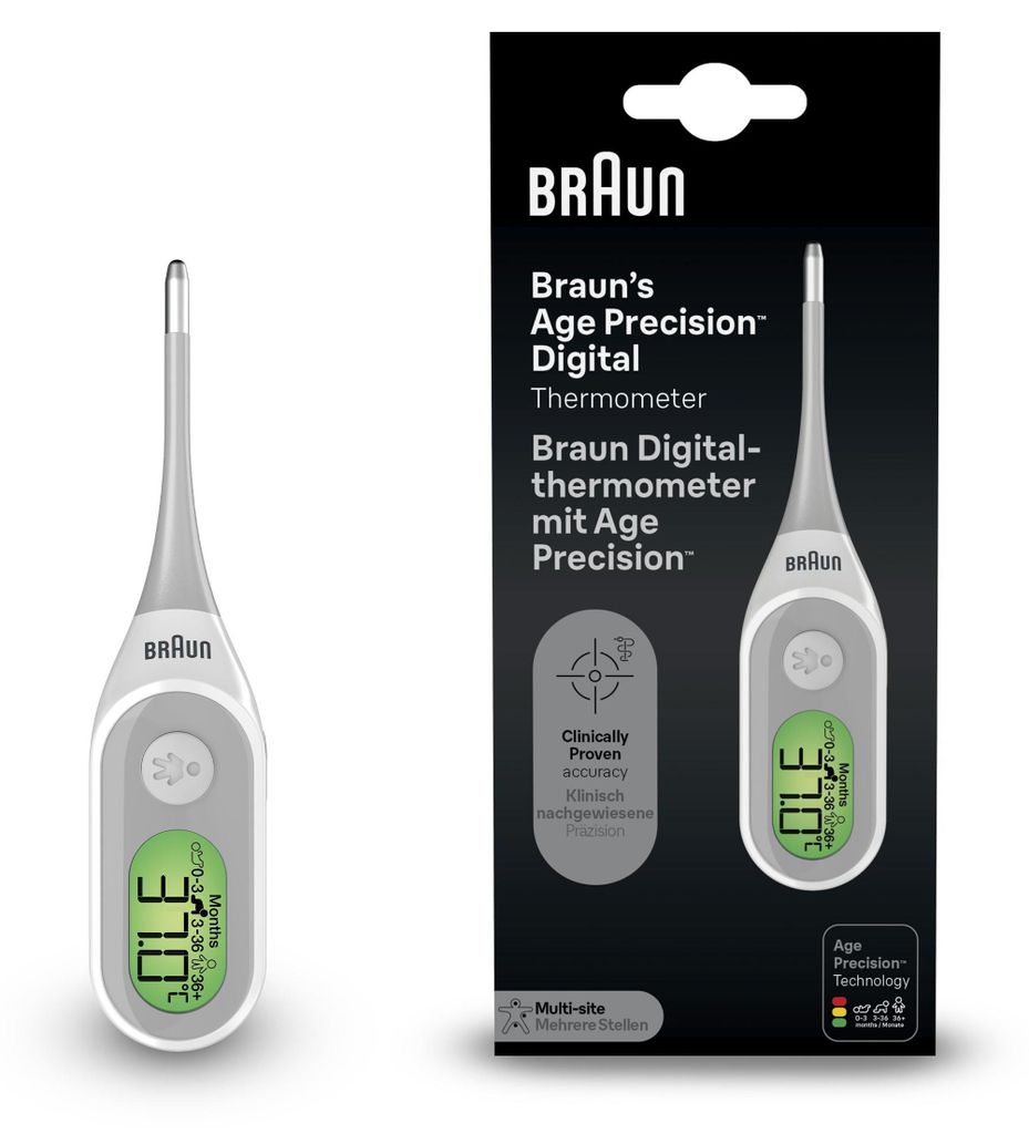 Braun PRT2000, Kontakt, Blau, Weiß, Unterarm, °C, 8 s, LCD Produktbild 