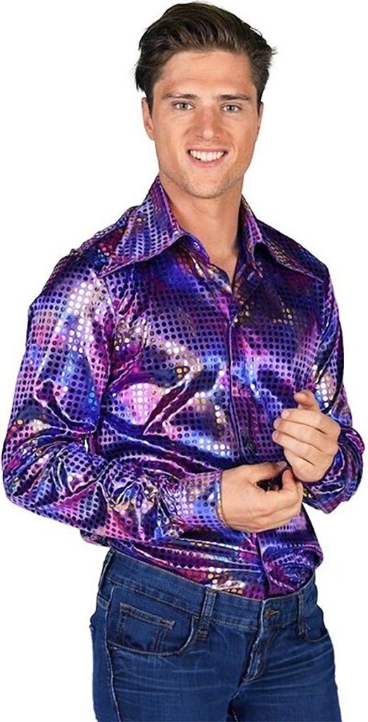 70er Jahre Hemd Herren Lila Disco violett - M