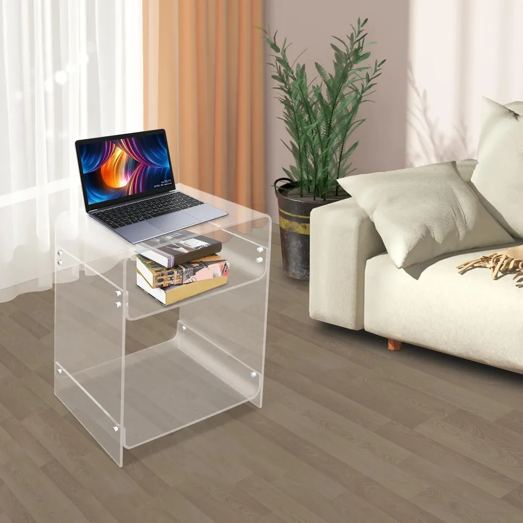 Petite table basse transparente pour petit salon - Rangement 3 étages - 3