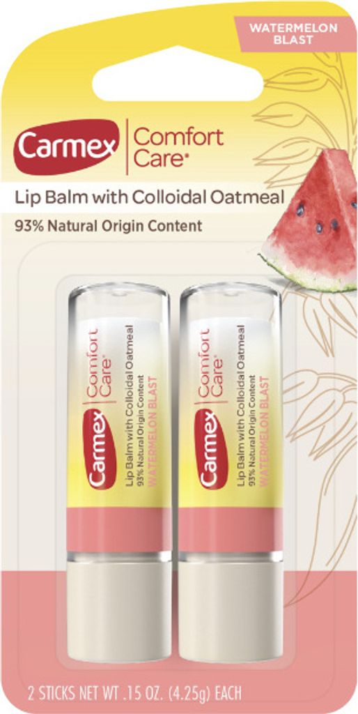 Carmex Comfort Care Feuchtigkeitsspendender Lippenbalsam mit Hafer, Wassermelonengeschmack, 2er-Pack
