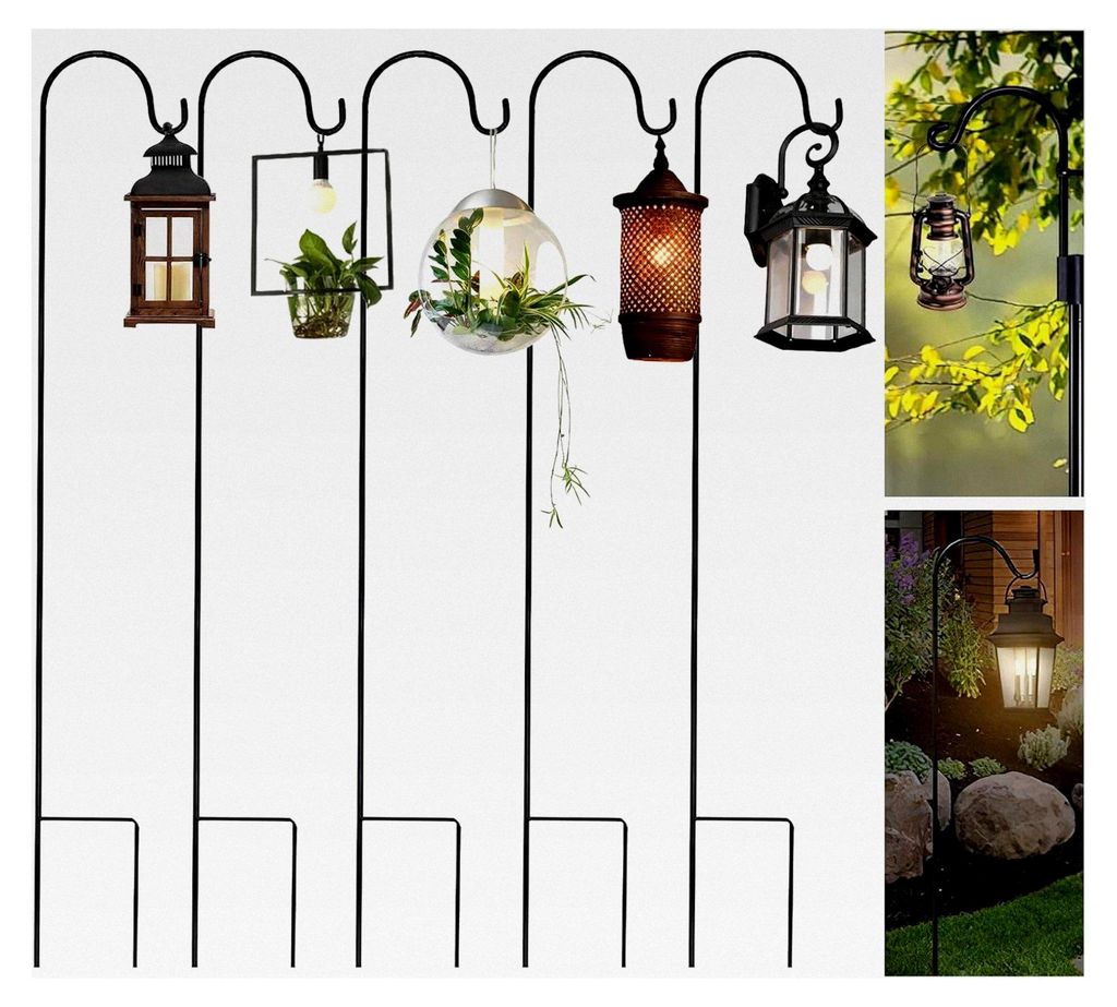 Schäferhaken für Laternenstab, 5 Stück, 90 cm, Metall Gartenstab mit Haken, Schäferstab für Gartenstecker, geeignet für Vogelkäfige und hän...