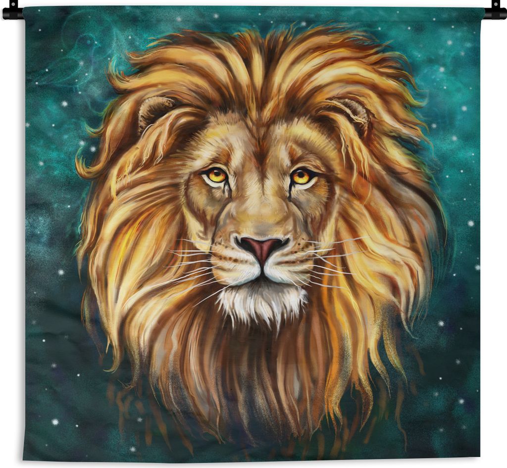MuchoWow Wandteppich Wandbehang Löwe - Gemälde - Sternenhimmel 150x150 cm Tapisserie Dekoration Wandtuch - Wohnaccessoires - Modernes