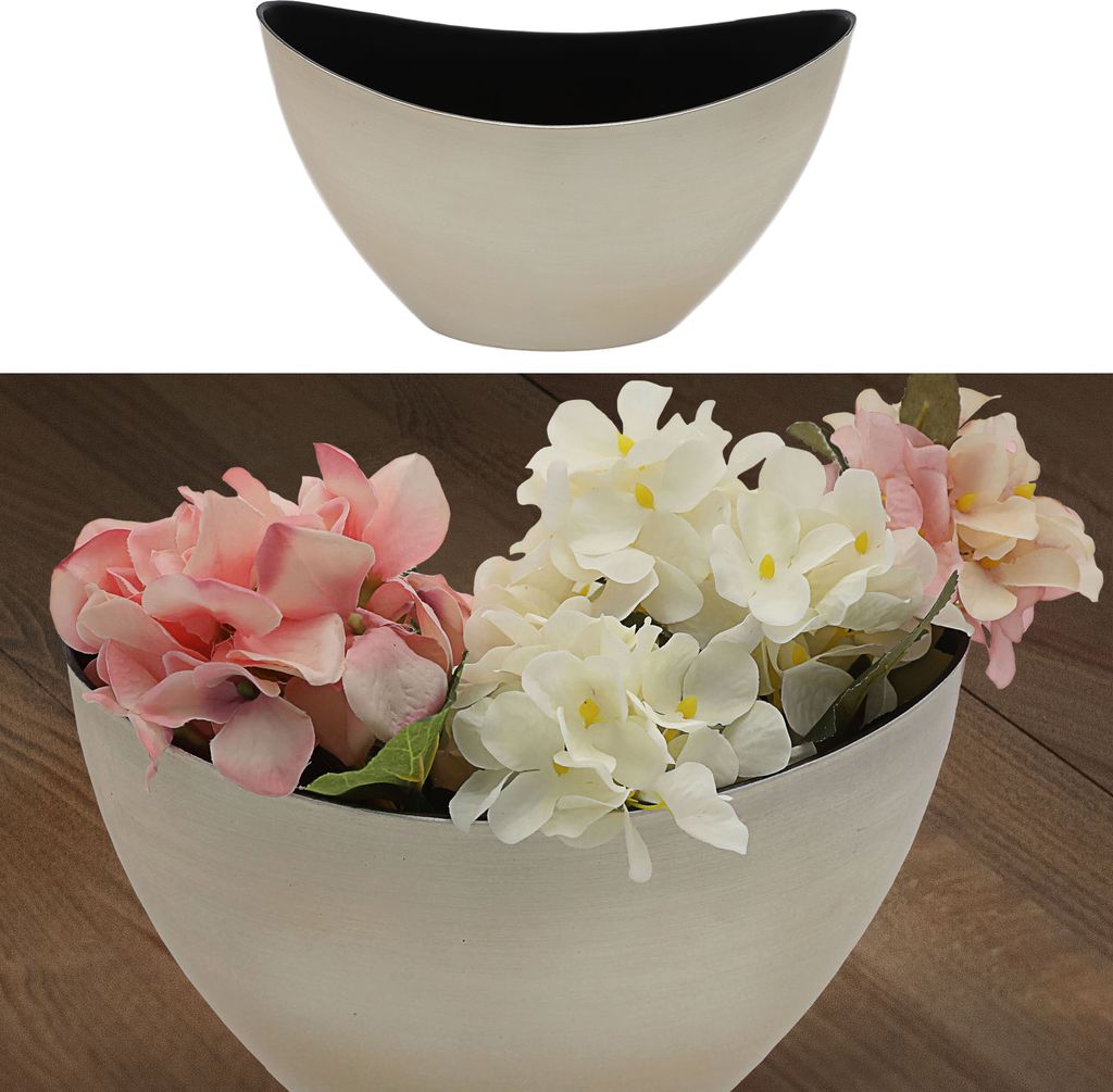 Deko Schale oval champagner/schwarz 29x18x12cm Kunststoff Pflanzschale Snackschale Obstschale