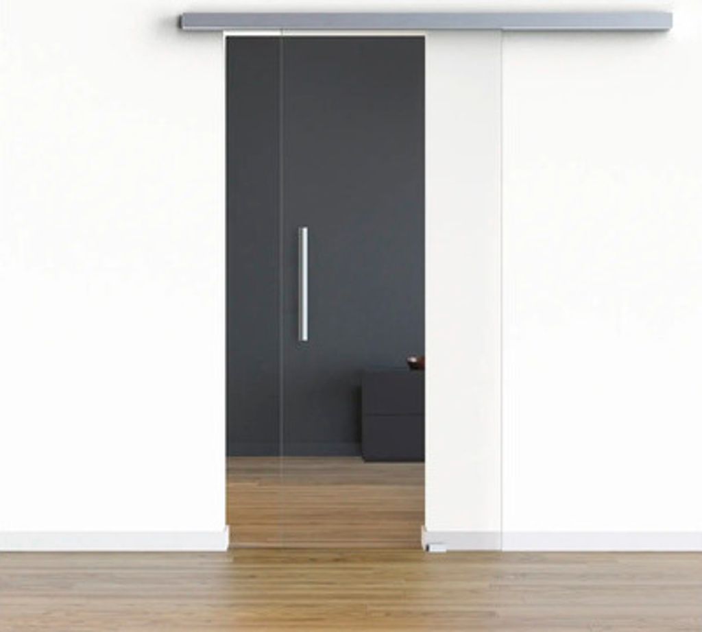 Pertura Glasschiebetür Komplettset Freia Clear 775x2175 mm inkl.Beschlag Selir Aluminium Edelstahloptik,Stangengriff