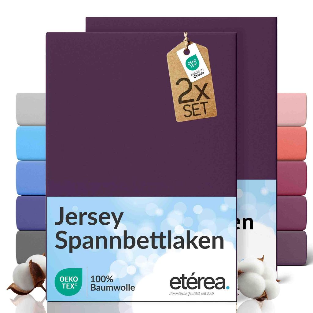 2er Set Jersey Spannbettlaken 180x200cm - 200x200cm - 100% BAUMWOLLE - Bettlaken Spannbetttuch 180x200cm - 200x200cm - Pflaume